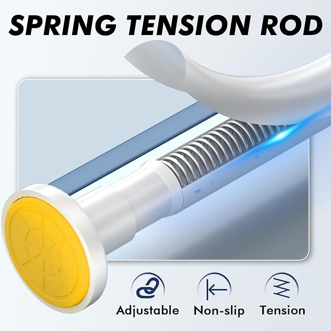 White Shower Curtain Rod Tension 30 to 92 Inch,1 Inch Diameter Adjustable Tension Curtain Rod No Drilling,Shower Rods for Bathroom,No Rust