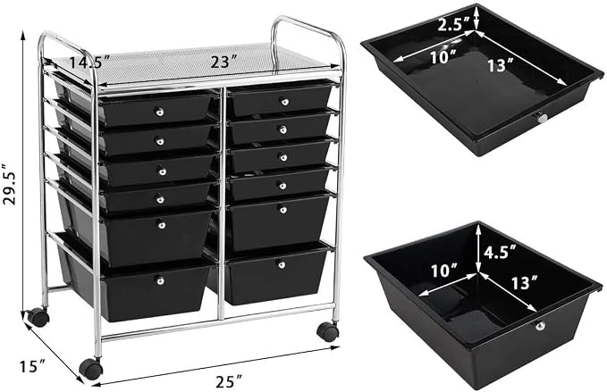 Moccha 12-Drawer Rolling Storage Cart - Utility Cart on Wheels with Lockable Casters for Craft Art Supply Paper Salon, Mobile Drawer Carts for Classroom Teacher School Office