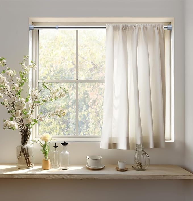 AIZESI Silver Spring Tension Curtain Rod, 31-77in, Adjustable, No-Drill | Adjustable No Dril