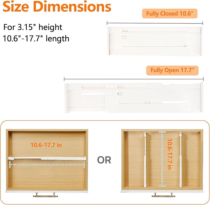6 Pack Adjustable Drawer Organizer Dividers for Wardrobe, Baby Clothes, Cosmetics & Toiletries – Expandable Storage Solution for Drawers