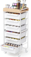 SYKIARIOL Rolling Cart with 6 Drawers,Utility Storage Cart with Drawers,Art Craft Organizers and Storage,Makeup Organizer with Wooden Tabletop,White
