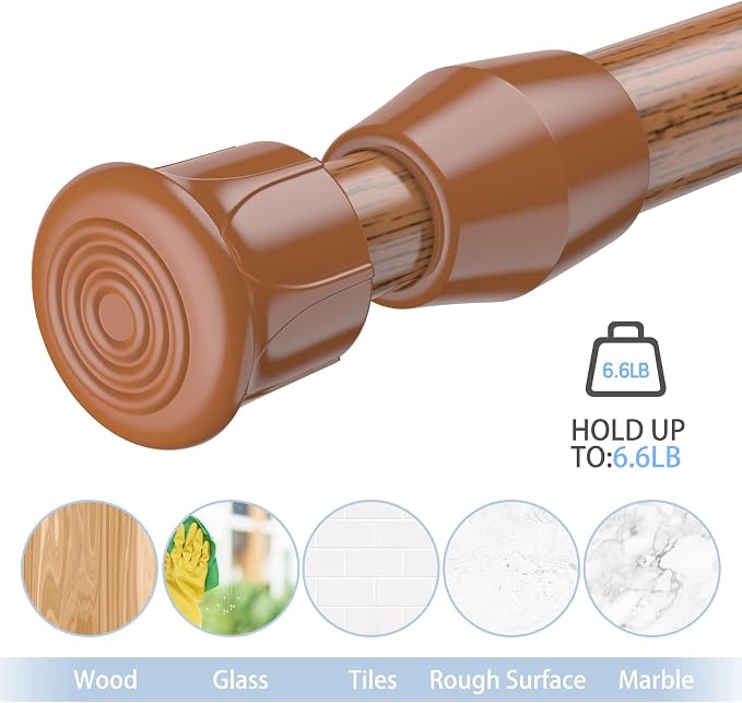 AIZESI Spring Tension Curtain Rods Short Tension Rod (Wood, 16" to 28"-2Pcs, Optimum Scope of Application 16 to 24 inch, Can't Hang Heavy Curtains)