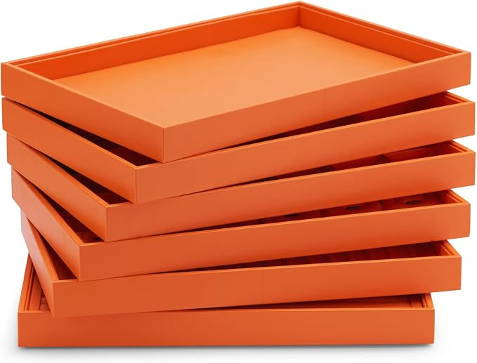Oirlv Orange Leather Jewelry Organizer 24-Grid | Orange Pu Leather Exterior, Soft Microfiber Interior, Removable Dividers, Elegant Color for Display