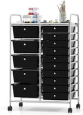 DREAMADE 15-Drawer Rolling Storage Cart, Mobile Craft Cart, Black | Utility Organizer with Lockable Wheels, Removable Plastic Drawers and Metal Frame for Home Office, Classroom and Studio