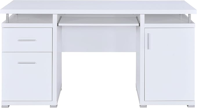 Coaster Home Furnishings Tracy Modern Contemporary 55-Inch 2-Drawer Home Office Computer Writing Desk Study Table with File Cabinet Storage Engineered Wood Eco-Friendly Laminate White 800108