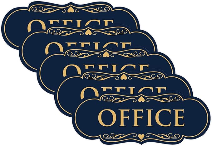 All Quality Designer Office Sign | Easy Installation - Blue/Gold - Large (5 Pack)