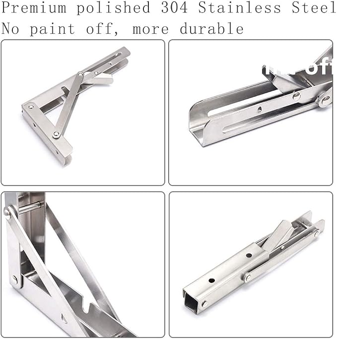 14 Inch Folding Shelf Brackets, 2 Pack Stainless Steel Heavy Duty L Bracket | Max Load 330 lb, Space Saving Design for DIY, Wall Mounted Collapsible Folding Shelf Bracket Support for Workbench, Garage