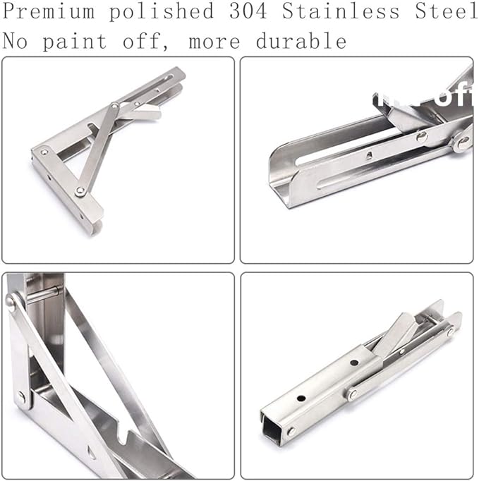 10 Inch Folding Shelf Brackets, 2 Pack Stainless Steel Heavy Duty L Bracket | Max Load 330 lb, Space Saving Design for DIY, Wall Mounted Collapsible Folding Shelf Bracket Support for Workbench, Garage