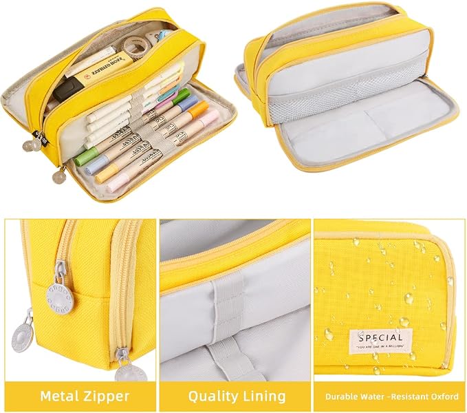 iSuperb Large Pencil Case 3 Compartments Pencil Pouch Big Capacity Pencil Bag for Kids Teen Girls Boys Student School Supplies Oxford Organizer Pen Bag Cosmetic Makeup Pouch