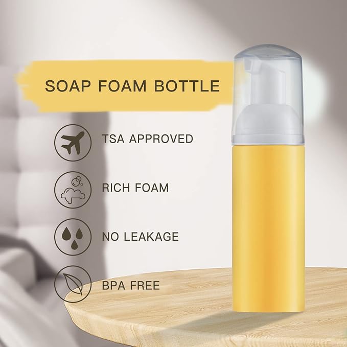 Tekson 10PCS Soap Foam Bottle (2 oz), Empty Travel Foaming Lash Shampoo for Cleanser, Dispenser (Yellow Pump)