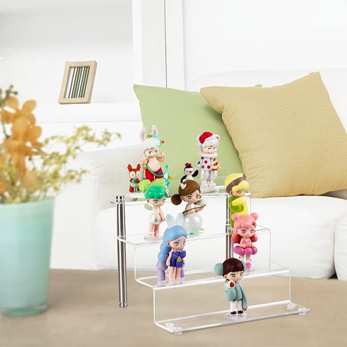 9 x 6 in Acrylic Display Risers Shelf for Pops Figures, 4 Tier Perfume Organizer Stand, Dessert Shelves for Party, Clear Display stand for Decoration and Organizer