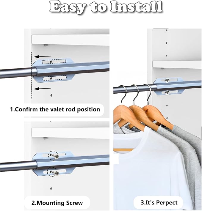 Valet Rod for Closet Pull Out, 12" Adjustable extending closet rod, Standard Retractable closet rod organization rack, Valet Clothing Hanger Rods Extender for Wardrobe Laundry (Blue-Gray Phantom)