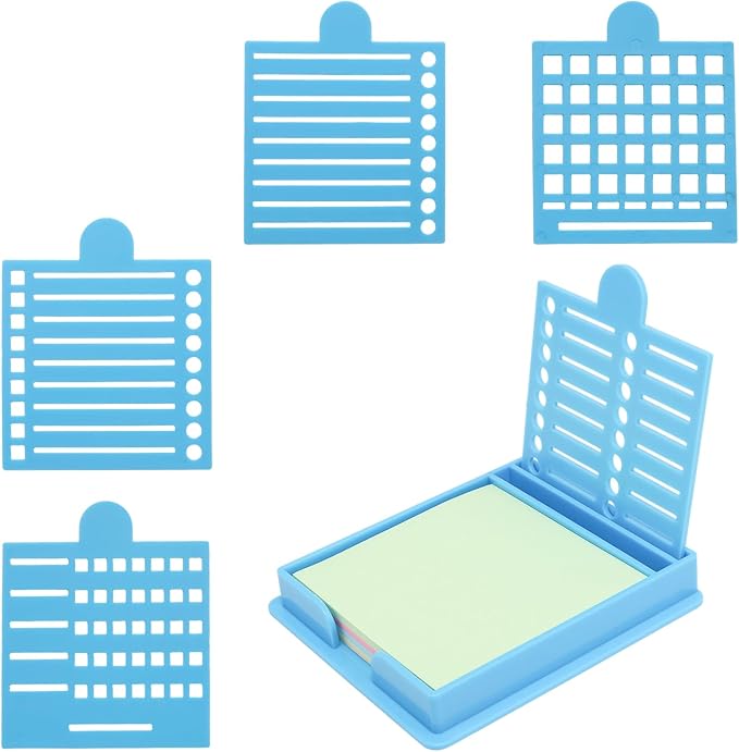 Sticky Note Stencil and Holder Sticky Note Holder with 5 Templates for 3x3 Inch Sticky Notes Reusable Stick Notes Dispenser for to-Do Lists Home Office, Blue