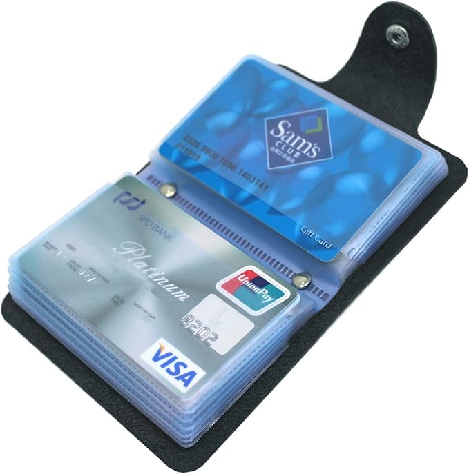 Soft Leather Credit Card Holder for Men & Women Bank Card Case with 24 Durable Plastic Insert Slots Slim Pocket Wallet ID Card Organiser Business Card Case Purse (Black)