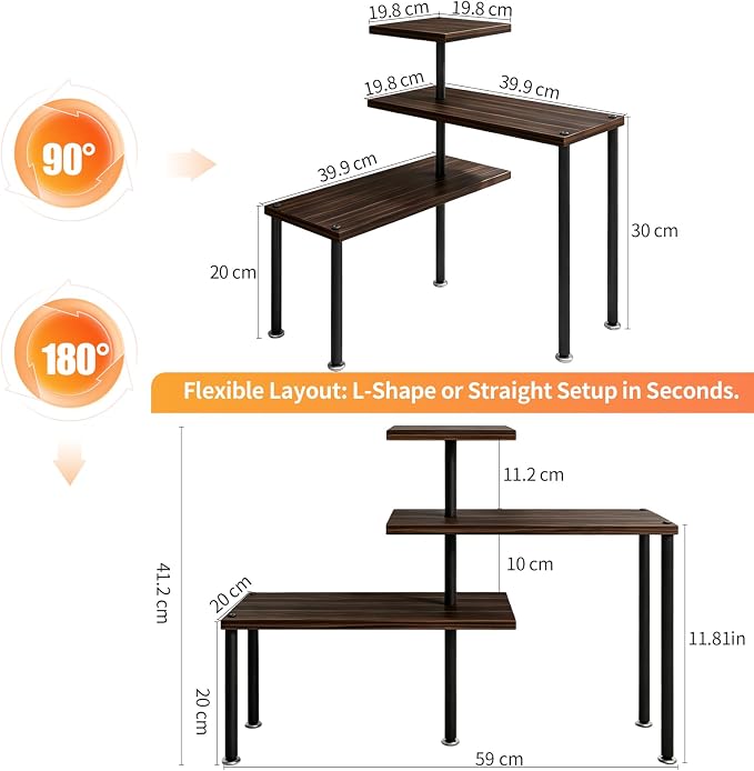 3-Tier Adjustable Countertop Organizer Corner Shelf | Countertop Organizer and Storage Rack for Kitchen, Bathroom, Over Sink, Coffee Bar, Spice Rack, Dresser Table