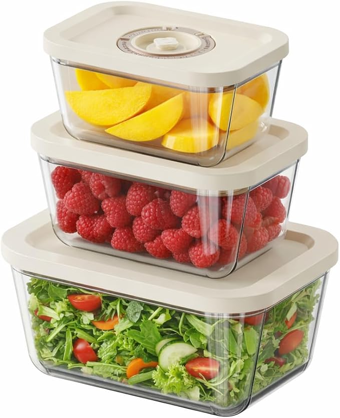 Glass Vacuum Seal Containers for Food Storage (3pcs set) | Works with most Handheld Vacuum Sealer
