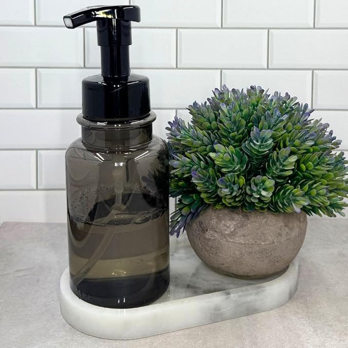 14 oz Plastic Foaming Soap Bottle Dispenser (Gray/Black) | refillable, countertop bottle, for kitchens, for bathrooms, luxurious foam