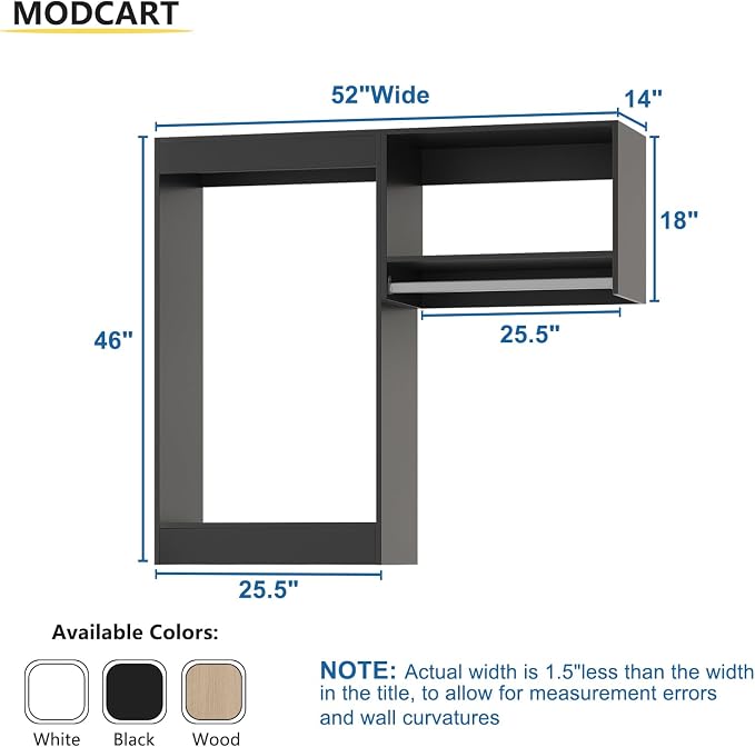 Modular Closet System, 52" Wide Closet Organizer System with Hanging, Wood Tower Closet Storage for Walk In Closets, Wall Mounted Wardrobe Organizer Kit System, Bedroom, Black