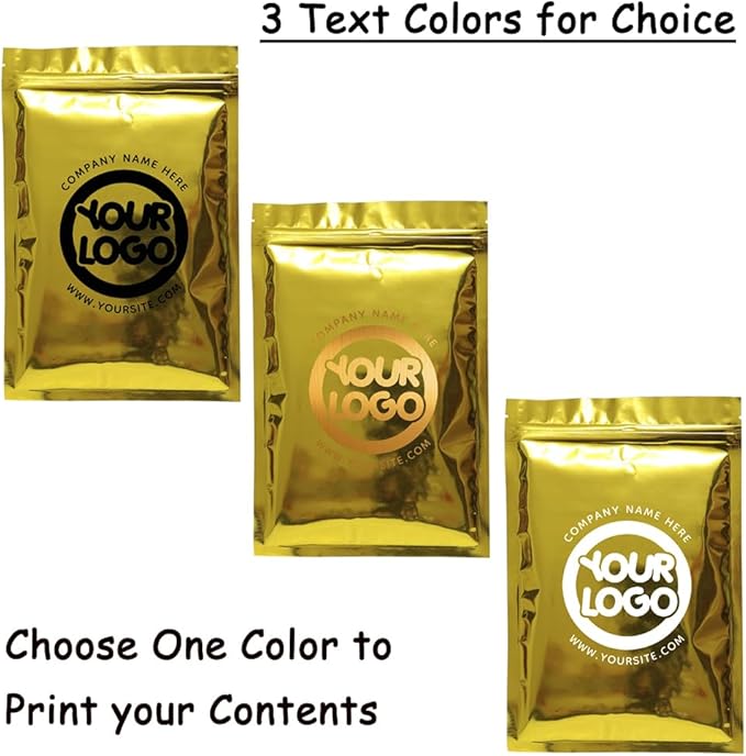 100PCS Customized Resealable Mylar Bag Foil Flat Packaging Bag with Tear Notch,Single-Color Printing for LOGO,QR Code,Text (Gold, 10 * 15CM/4.0"*6.0"-100PCS-One Color Print)