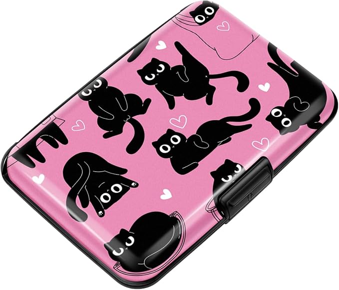 Coco Rossi Credit Card Holder RFID Aluminum Small Mini Wallet Women | Metal Wallet, Business Cards Holder, ID Case, Slim Sleeves, Womens Girls Gift, Carry Proof Wallets for Travel, Rosy Cats