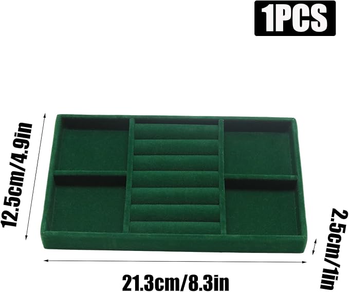 Velvet Jewelry Trays for Drawers, Dark Green Stackable Jewelry Drawer Organizer Inserts, Ring Earring Necklace Bracelet Holder Organizer Storage Display Tray with Removable Dividers, 2-in-1