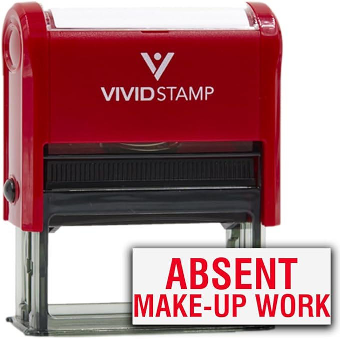 Absent Make-up Work Teacher Self Inking Rubber Stamp (Red Ink) - Large