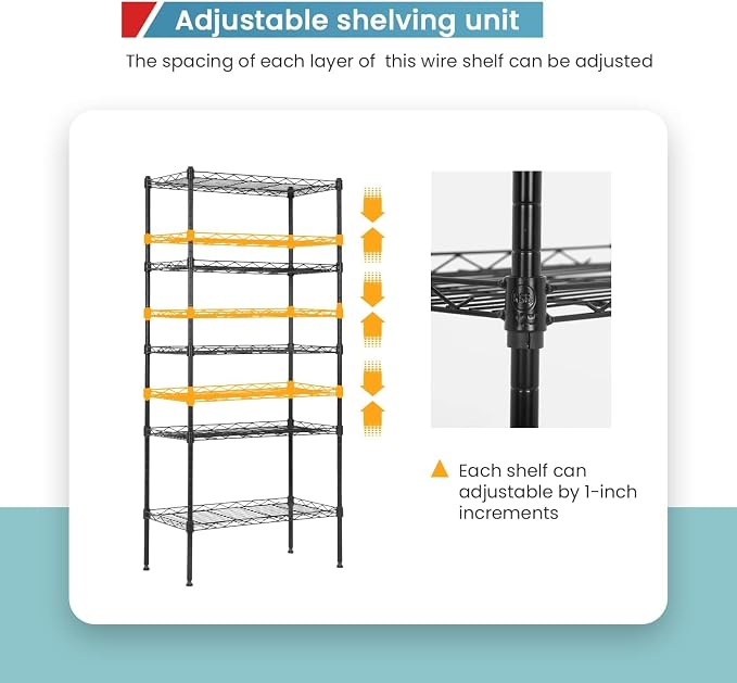 Meet perfect 5-Tier Wire Shelving Unit, NSF Certified Metal Storage Rack, 750 lbs Capacity Heavy Duty Shelf, Adjustable Pantry Organizer for Kitchen Garage Laundry, 47.6" H x 21.5" W x 11.6" D