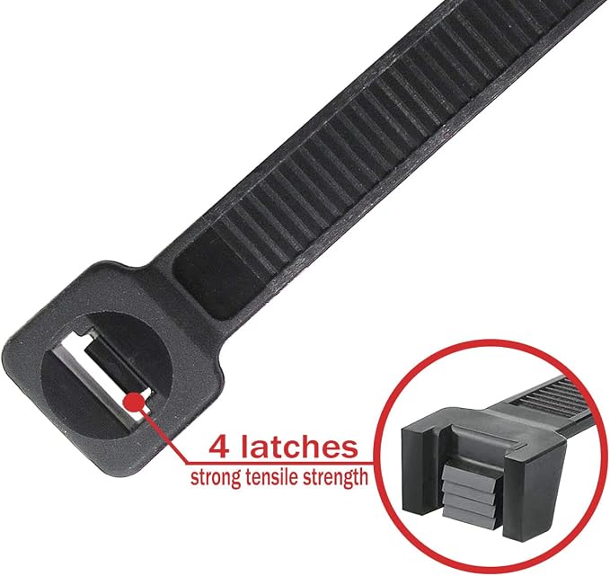 Superun Black Zip Ties 20 Inch 120 Lbs UV resistant Cable Ties 50 Pack | Self-locking,Width 0.3",Max Bundle Diameter 5.7",Industrial Grade,fireproof,Heavy duty,For indoor and outdoor