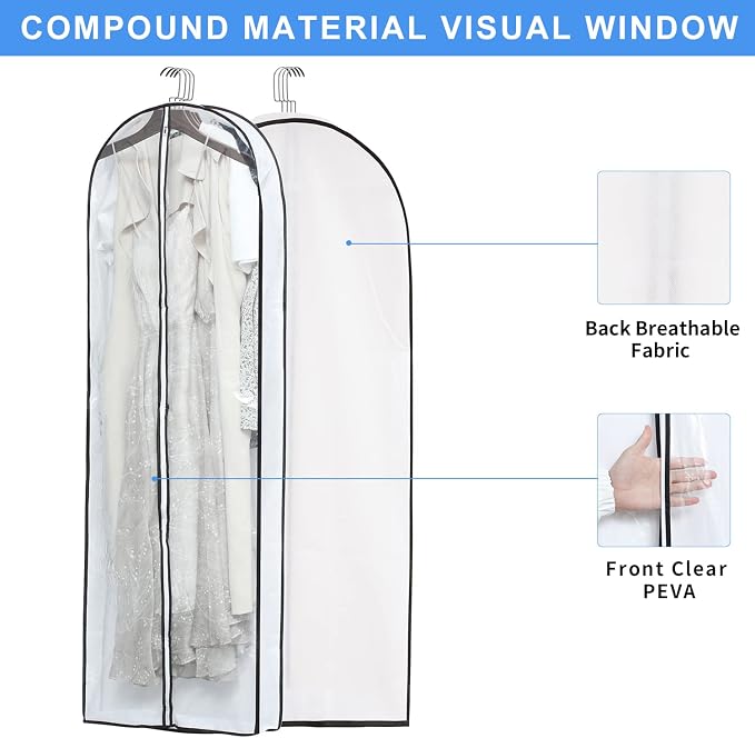 Mskitchen Clear Garment Storage with 4" Gusseted Hanging Covers - Durable, Transparent Protectors for Long Coats, Gowns, Dresses - 24"x 60"x 4" / 6 Pack