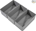 Bructhun Sock Drawer Organizer 3 Pack - Collapsible Fabric Storage Bins for Underwear Divider, Small Closet Organizers with 3 Compartments, Gray