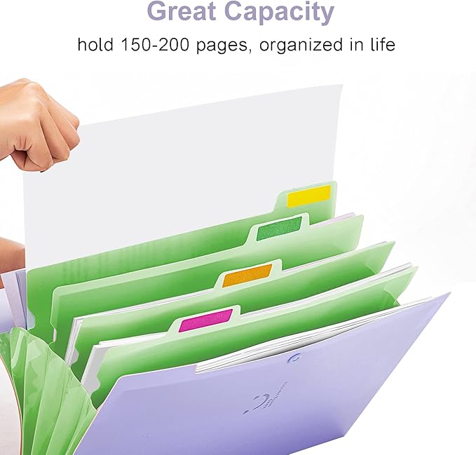 Forvencer Accordion File Organizer, Letter Size, 5 Pocket Expanding File Folder, Cute File Folder with Labels, Portable File Organizer for School Office Supplies, Folders for Documents, Purple