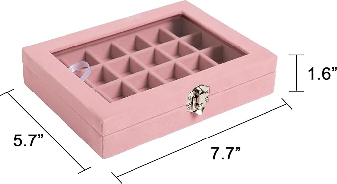 Frebeauty 24 Grid Earring Organizer,Small Velvet Jewelry Tray with Lid | Portable Jewelry Box for Rings Stud,Velvet Lining for Protecting Jewelry,Adjustable Dividers,Glass Lid for Clear Review