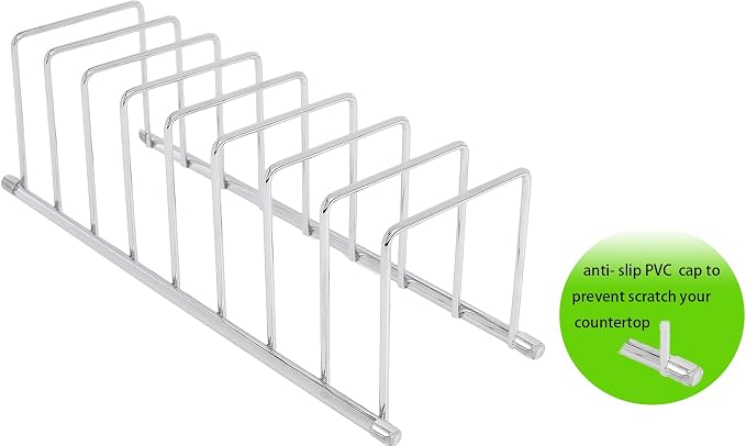 FitWell Kitchen Bakeware Organizer,Plate Racks,Rack for Plastic Lids,Cutting Boards,Cookie Sheets,Pots & Pans Holder,Compact Kitchen Storage,Cabinet Organizer (Chrome)