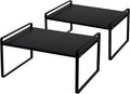 Nxconsu Stackable Cabinet Shelf Organizer 2 Pack, Wide Tall Black | Heavy-Duty 3mm Steel Stackable 2-Tier Shelf, Holds 50 lb, for Kitchen Cabinet Pantry Cupboard Counter Bathroom Under Sink