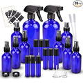 Loretoy Glass Spray Bottle Kit×10 (2×16 oz, 2×4 oz, 6×2 oz), 9×10 ml Roller Bottles, Anti UV, Multi Size and Versatile, Suitable for Aromatherapy, Facial Moisturizing, Watering, etc.(Blue