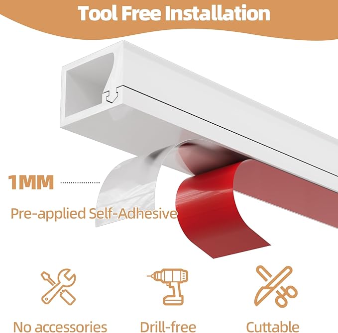 Kneelisa 78inch Silicone Single Cord Hider for Wall, Mini Cord Cover Raceway with Side Slot, Flexible Small Wire Concealer for One Cable-Cuttable & Bendable, Child & Pet Safe, White
