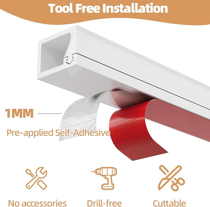Kneelisa 118inch Silicone Single Cord Hider for Wall, Mini Cord Cover Raceway with Side Slot, Flexible Small Wire Concealer for One Cable-Cuttable & Bendable, Child & Pet Safe, White