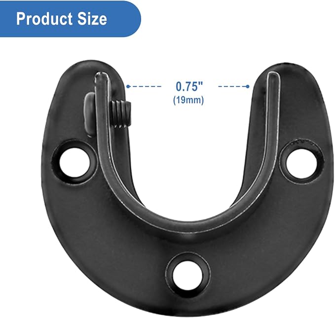 Rise age Stainless Steel Closet Rod Bracket, 3/4 Inch Diameter Closet Rod Holder 2 Pcs, Heavy Duty Black Curtain Holder with Screws