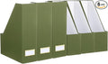 Gueevin Set of 6 Magazine File Holders, Sturdy Cardboard Desk Magazine Organizer with Gold Label Slots, Foldable File Folder Rack for Home Office Classroom Library(Green)