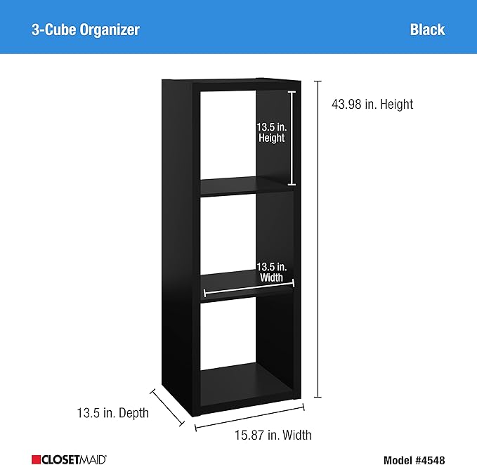 ClosetMaid Decorative Open Back 3-Cube Storage Organizer, Black
