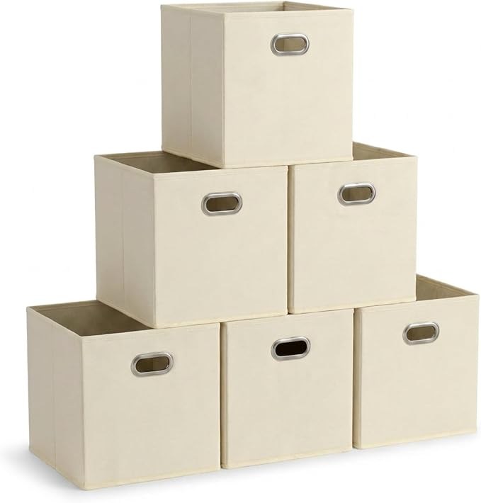 Household Essentials 82-1 Foldable Fabric Storage Bins |Set of 6 Cubby Cubes with Handles | Natural (Pack of 6)