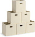 Household Essentials 82-1 Foldable Fabric Storage Bins |Set of 6 Cubby Cubes with Handles | Natural (Pack of 6)