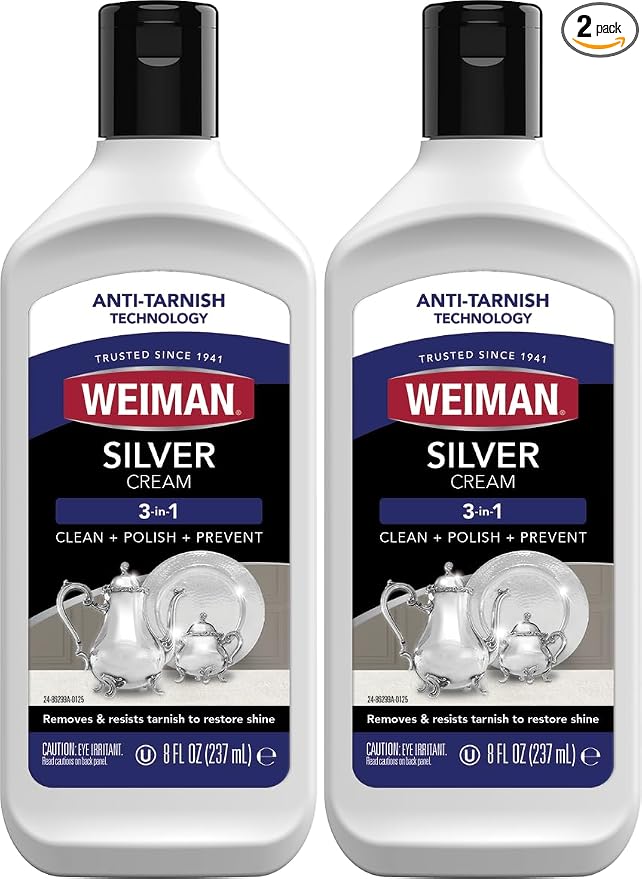 Weiman Silver Cream Cleaner 3-in-1, Anti-Tarnish Technology, Safely Clean, Polish, Shine & Restore, Removes & Prevent Tarnish, 8 Oz (Pack of 2)