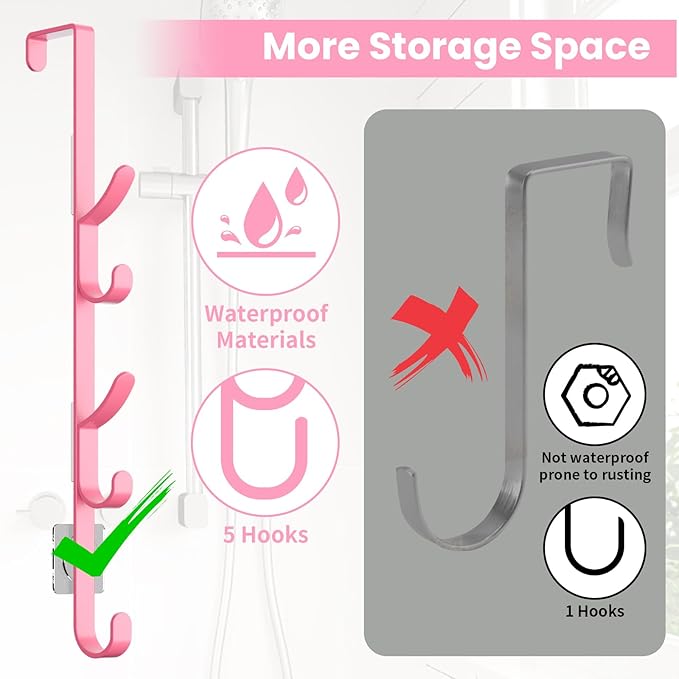 Kaiferty Over The Door Hooks, Metal Door Hooks for Hanging, Over The Door Purse Organizer for Door Coat Hanger, Back of Shower for Hanging Towel Rack Clothes, Hat, Bathroom, Closet (Pink-2Packs)