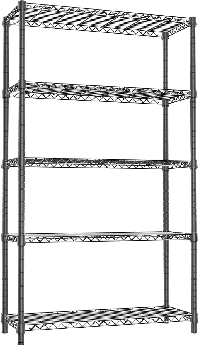 Heavy Duty Wire Rack Shelf, Metal Storage Shelving for Kitchen and Garage | 5-Tier 15.7" D X 45.3" W X 70.9" H Black Metal Storage Shelving Unit, 1250 LBS Wire Shelf for Pantry, Office Organization