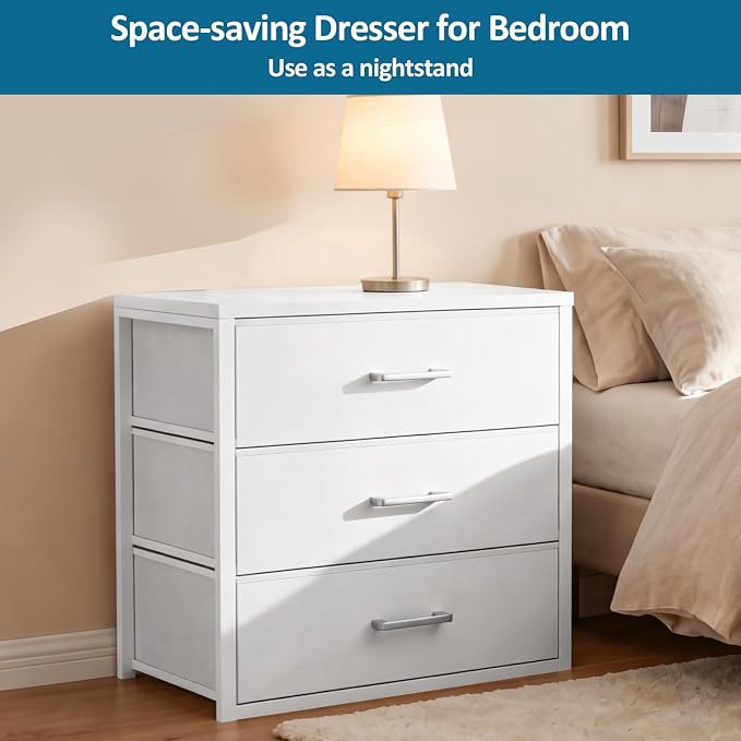 3 Fabric Drawer for Closet Storage: White Stackable Dresser Short Drawers for Clothes Organizer, Low Modular Chest Cabinet for Inside Closet Bedroom Nursery & Small Spaces, 2 Packs
