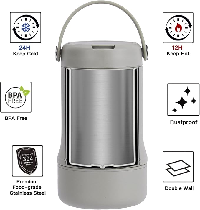 Ideus Soup Thermo with Foldable Spoon and Bowl 20oz, All-in-one Insulated Bento Lunchbox Stainless Steel Leakproof Portable Soup Container Vacuum Thermal Food Jar for Lunch Celadon