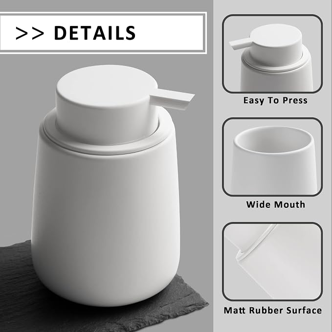 Soap Foaming Dispenser Ceramic with Easy-to-Press Pump Hand Foam Dispenser for Shampoo Bathroom Kitchen 12 oz 2pcs