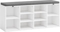 Shoe Storage Bench with Cushion, 41'' Long Entryway Bench with 10 Compartments Shoe Rack, Multifunctional Cubby Storage Organizer for Living Room, Hallway, Bedroom and Closet, White