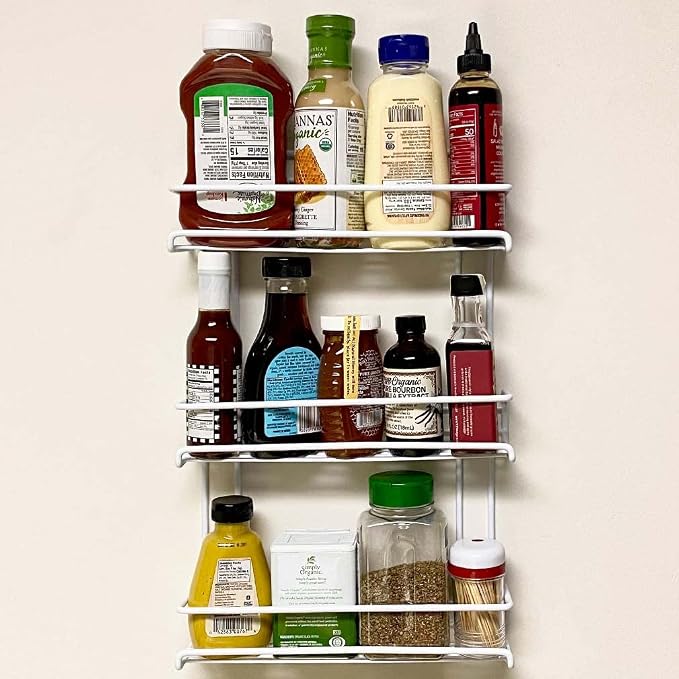 Evelots 3-Tier Spice Rack-Door/Wall Mounted-Sturdy Coated Metal-Up to 18 Bottles